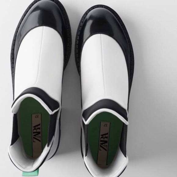 Zara White Low Heeled Chunky Boots Contrast Piping - Picture 7 of 13